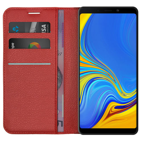 Leather Wallet Case & Card Holder Pouch for Samsung Galaxy A9 (2018) - Red